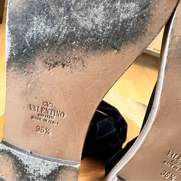 VALENTINO‎ GARAVANI Black Lace Up Leather Trimmed Velvet Sandals Size 36.5 - Picture 7 of 9